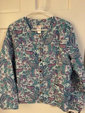 Women's Light Blue Paisley Button-Front Shirt Jacket